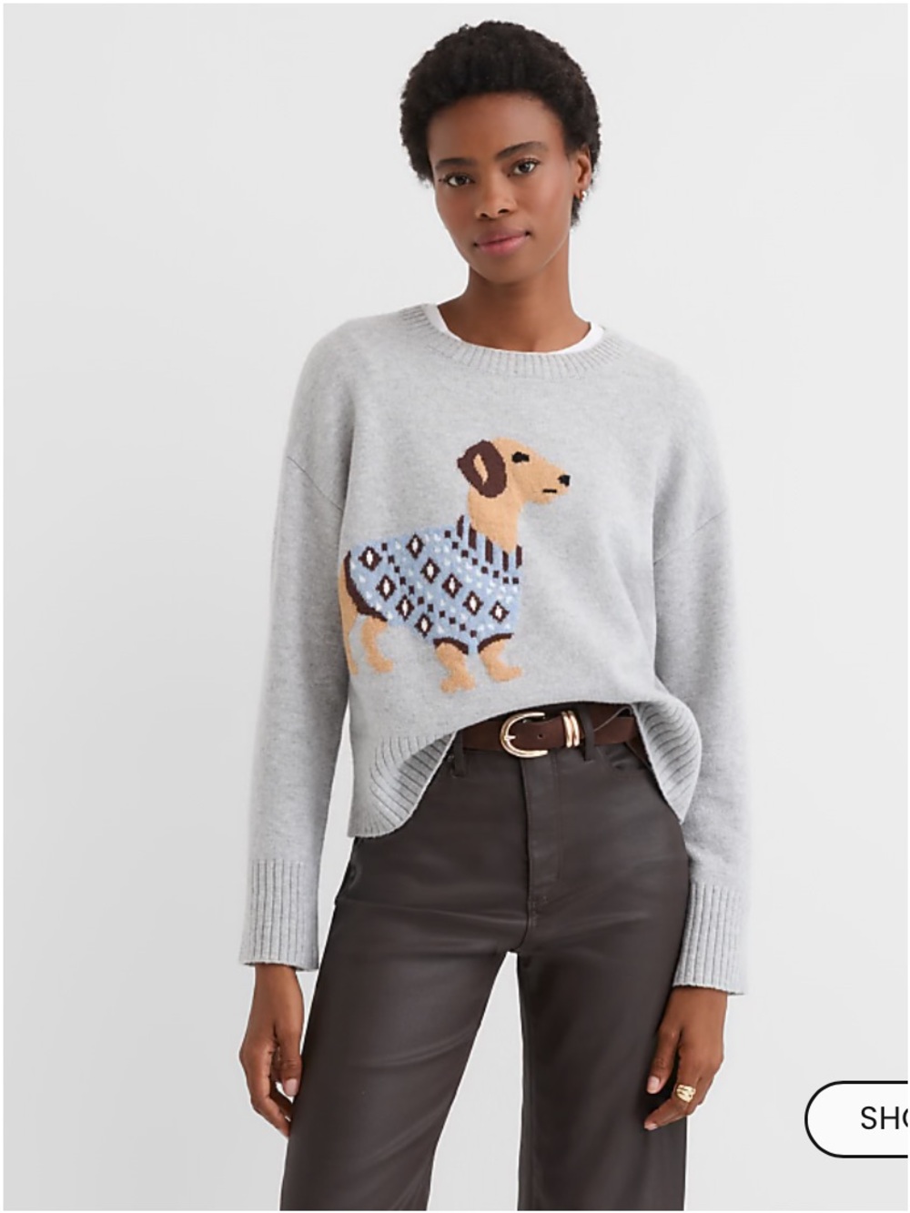 Loft Dachshund Dog Sweater woman crew Neck grey S ( oversized) NWT